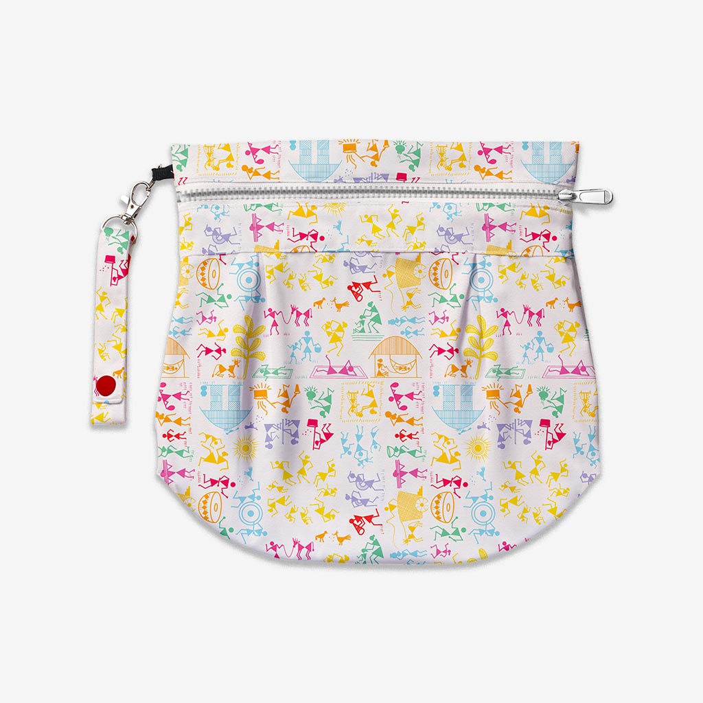 Baby Hearts and White Warli - Reversible Waterproof Bag